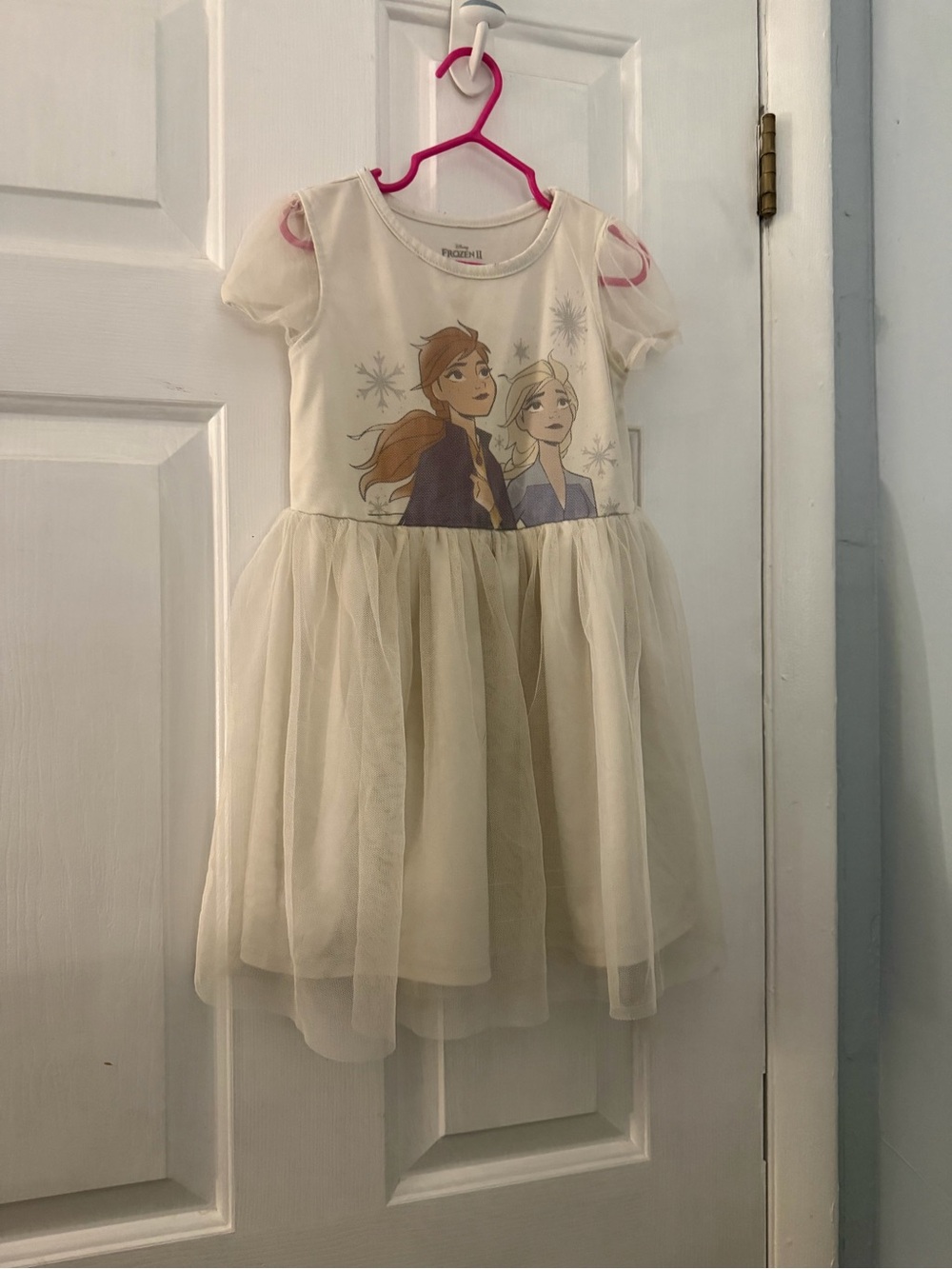 Disney Frozen II Anna Elsa Girls Cream Tulle Dress Size 5T